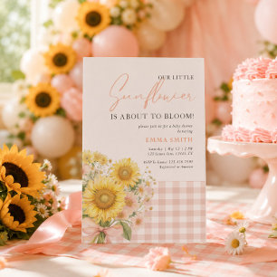 Pink Gingham Sunflower Our Little Sunflower Invitation