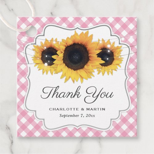 Pink Gingham Sunflower Wedding Thank You Favor Tags