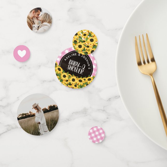 Pink Gingham & Sunflowers Baby-Q Shower Confetti (Group)