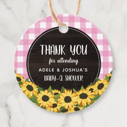 Pink Gingham  Sunflowers Baby_Q Shower Thank You Favor Tags