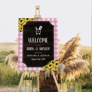 Pink Gingham Sunflowers Baby-Q Shower Welcome Foam Board