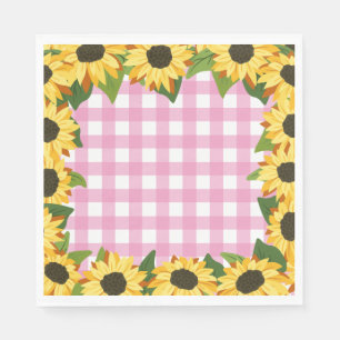 Pink Gingham & Sunflowers Napkins