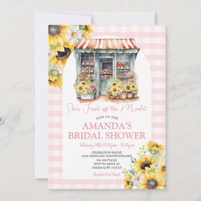 Pink Gingham Sunflowers She's Off The Market  Invitation (Front)
