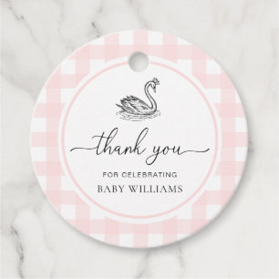 Pink Gingham Swan Baby Shower Favor Tags