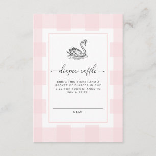 Pink Gingham Swan Diaper Raffle Ticket Enclosure Card