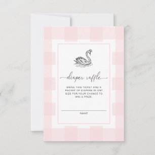 Pink Gingham Swan Diaper Raffle Ticket Enclosure Invitation