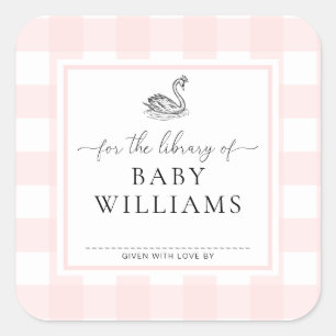 Pink Gingham Swan For The Library Of Bookplate