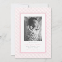 Pink gingham sweet plaid birth announcement