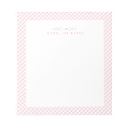 Pink gingham sweet simple personalized notepad