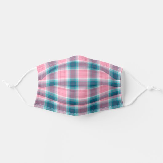 Pink Gingham Tartan Adult Cloth Face Mask (Front, Unfolded)