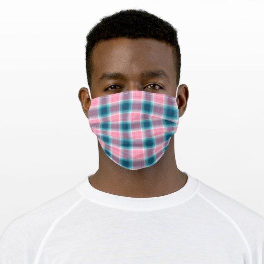 Pink Gingham Tartan Adult Cloth Face Mask (Worn)