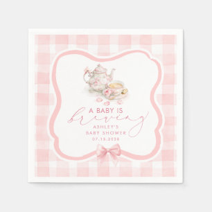 Pink Gingham Tea Party Girl Baby Shower Napkins