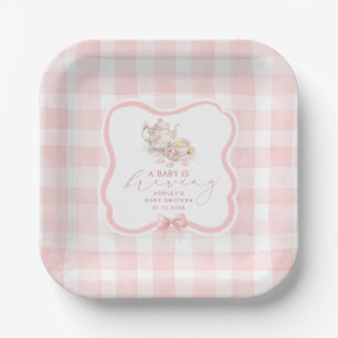 Pink Gingham Tea Party Girl Baby Shower Paper Plates