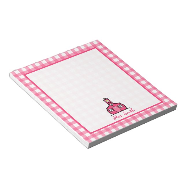 Pink Gingham Teacher Notepad (Angled)