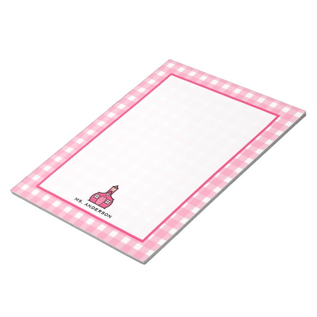 Pink Gingham Teacher Notepad (Angled)
