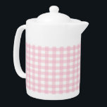 Pink Gingham Teapot<br><div class="desc">Medium white Porcelain teapot with an image of baby pink gingham. See matching candy jar, mug, pitcher, Melamine plate, paper plates and coasters. See the entire Kids' Corner Teapot collection in the FOOD/BEV | Dishes section.</div>