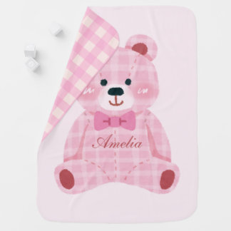 Pink Gingham Teddy Baby Blanket
