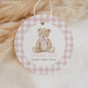 Pink Gingham Teddy Bear Baby Shower Favor Tags