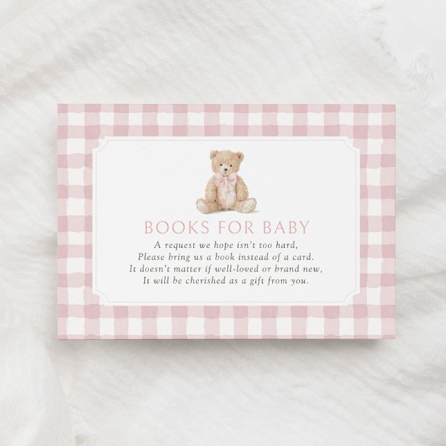 Pink Gingham Teddy Bear Books for Baby Enclosure Card (Creator Uploaded)