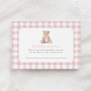 Pink Gingham Teddy Bear Diaper Raffle Ticket Enclosure Card