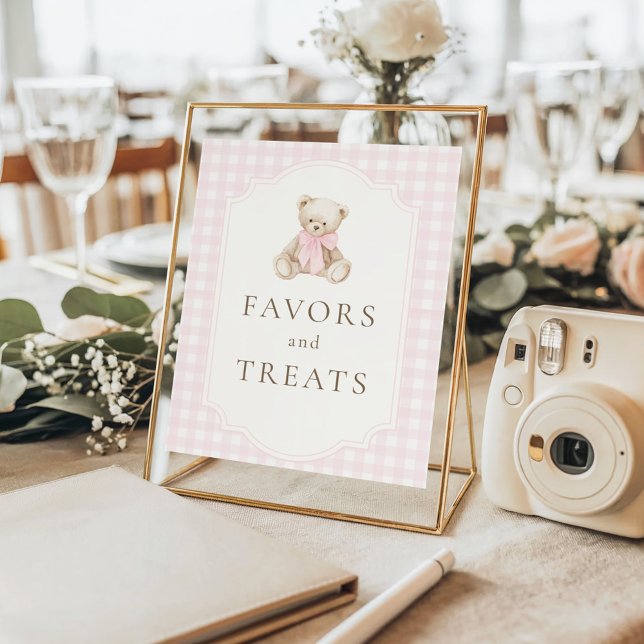 Pink Gingham Teddy Bear Favors & Treats Poster (Creator Uploaded)