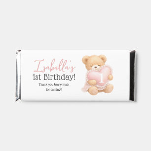 Pink Gingham Teddy Bear Girl 1st Birthday Hershey Bar Favors