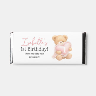 Pink Gingham Teddy Bear Girl 1st Birthday Hershey Bar Favors