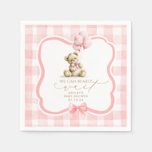 Pink Gingham Teddy Bear Girl Baby Shower Napkins