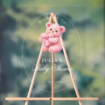 Pink Gingham Teddy Bear Neutral Baby Shower