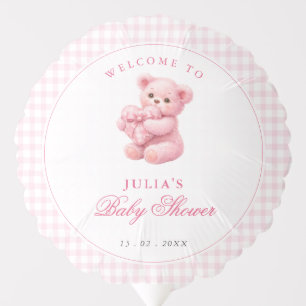 Pink Gingham Teddy Bear Neutral Baby Shower Balloon