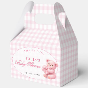 Pink Gingham Teddy Bear Neutral Baby Shower Favor Boxes
