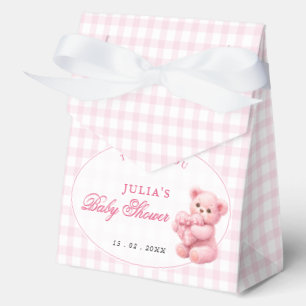Pink Gingham Teddy Bear Neutral Baby Shower Favor Boxes