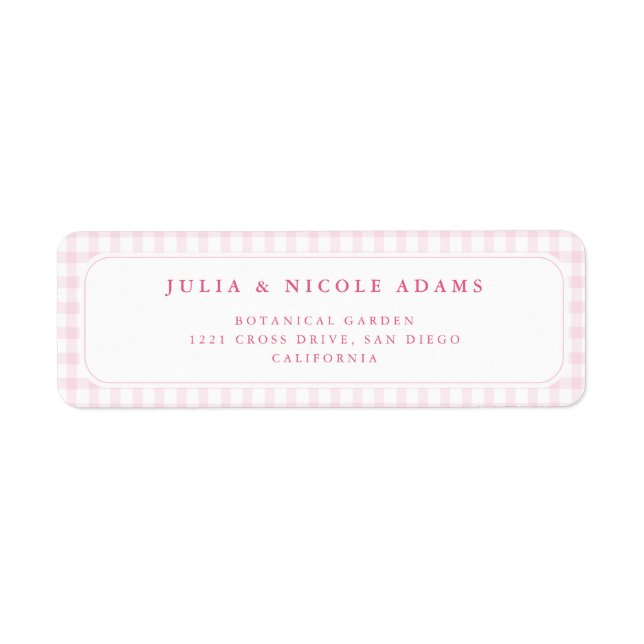 Pink Gingham Teddy Bear Neutral Baby Shower Label (Front)