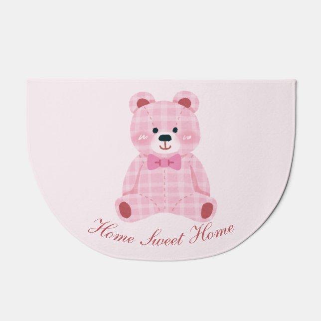 Pink Gingham Teddy Doormat (Front)