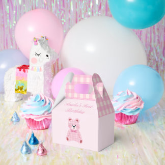 Pink Gingham Teddy Favor Boxes