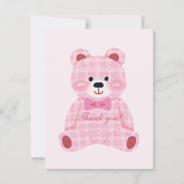 Pink Gingham Teddy Note Card (Front)