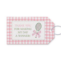Pink Gingham Tennis Thank You Gift Favor Tag