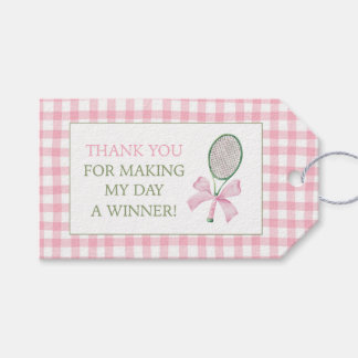 Pink Gingham Tennis Thank You Gift Favor Tag