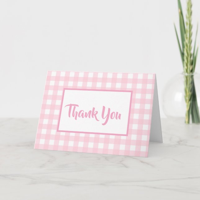Pink Gingham Thank You Card (Front)