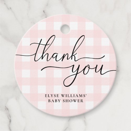 Pink Gingham Thank You Favor Round Tag