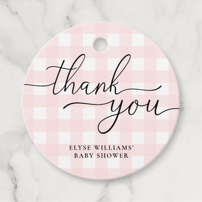 Pink Gingham Thank You Favor Round Tag (Front)
