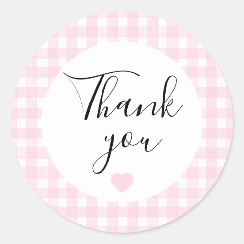 Pink Gingham Thank You Favor Sticker
