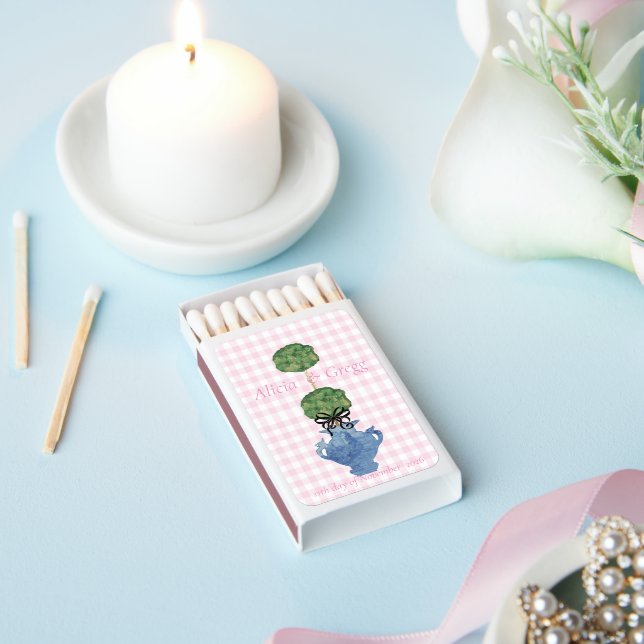 Pink Gingham Topiary Ginger Jar Paper Guest Towels Matchboxes (Insitu)