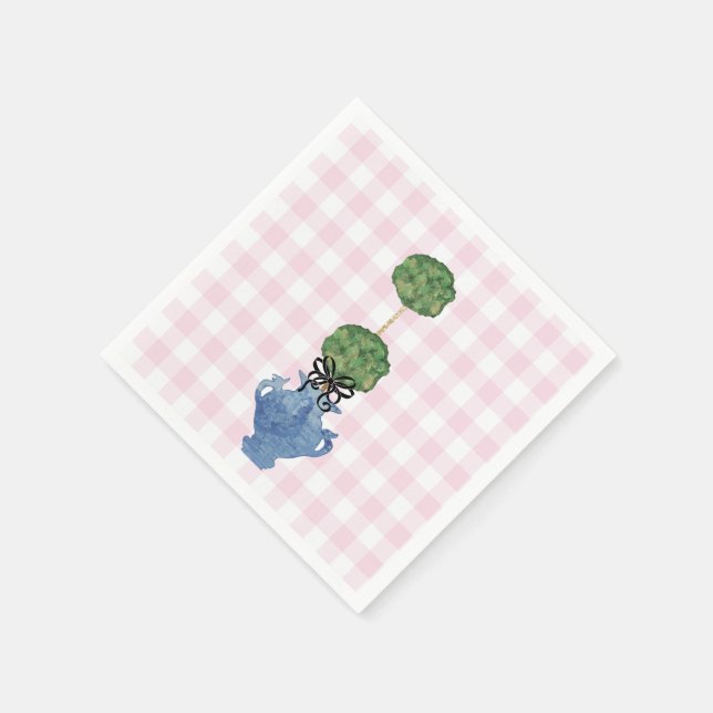 Pink Gingham Topiary Ginger Jar Paper Guest Towels Napkins (Corner)