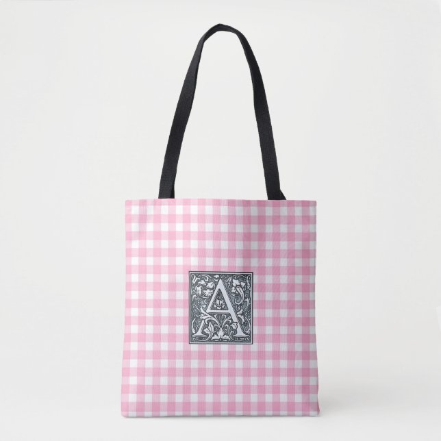 pink gingham -  tote bag (Front)