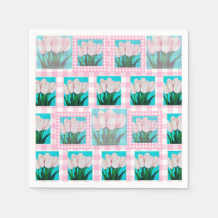 Pink Gingham Tulip Cocktail Napkin