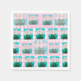 Pink Gingham Tulip Cocktail Napkin