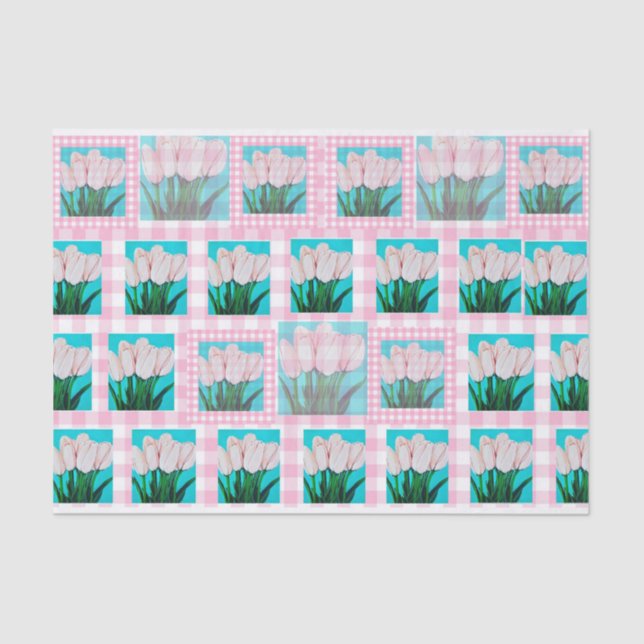 Pink Gingham Tulip Tissue Paper (Front)