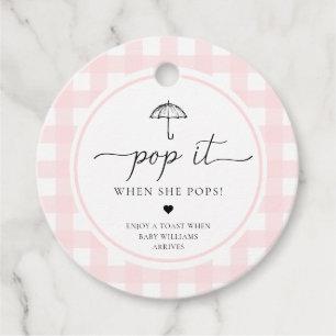 Pink Gingham Umbrella Pop It When She Pops Favor Tags