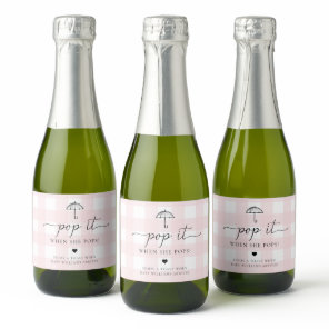 Pink Gingham Umbrella Pop It When She Pops Sparkling Wine Label